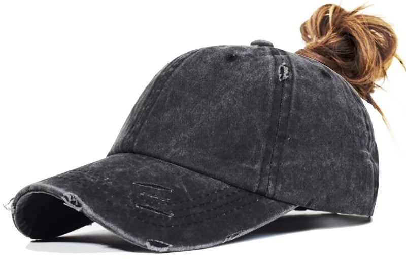 Eohak Ponytail Baseball Hat Distressed Retro Washed Womens Twill - Image 5